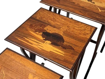 Art Nouveau Set of Four Nesting Tables by Emile Galle Nancy France, 1900s